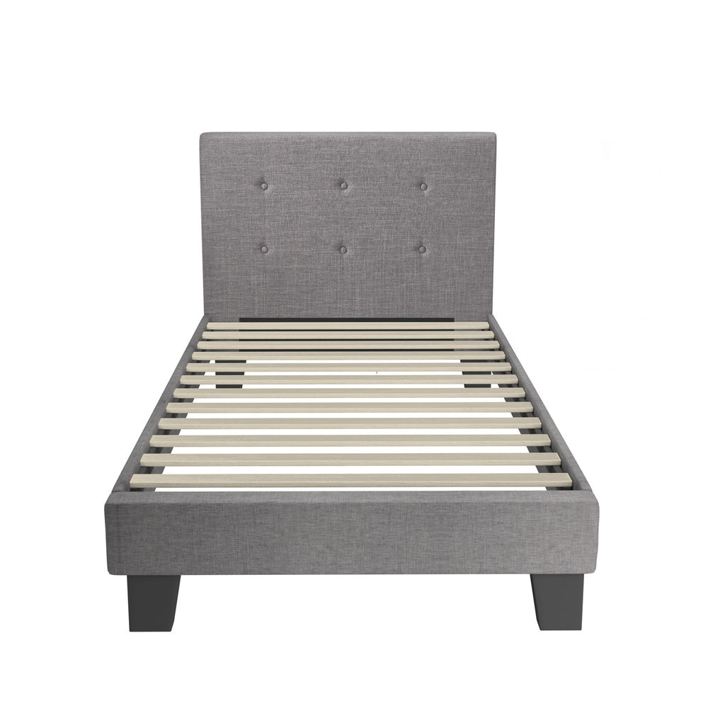 Grey/White Fabric Wooden Bed Frame with Durable Construction