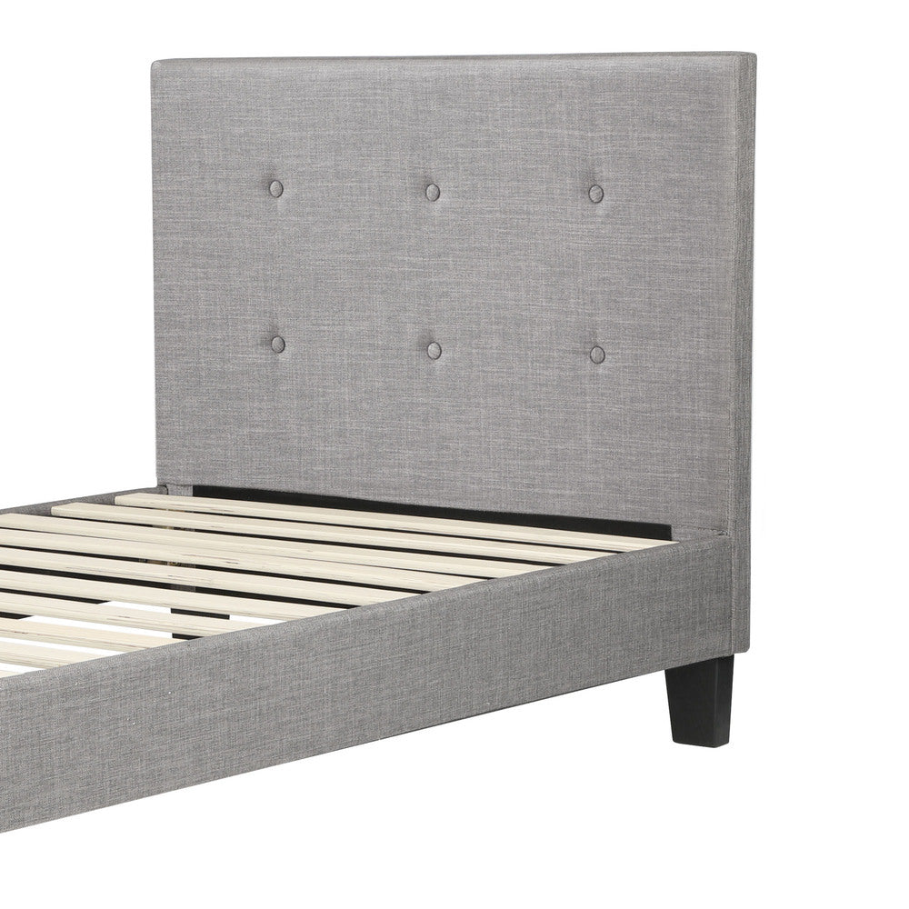 Grey/White Fabric Wooden Bed Frame with Durable Construction