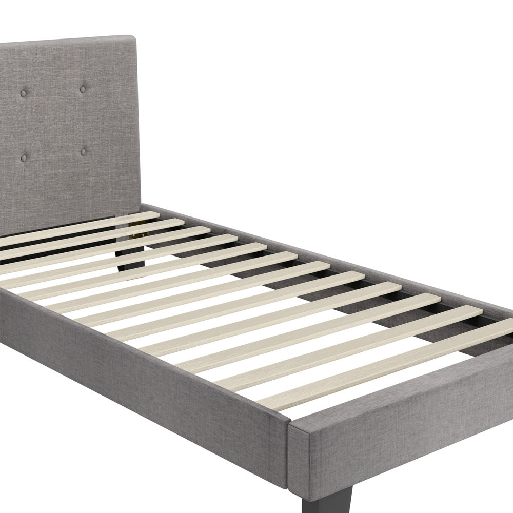 Grey/White Fabric Wooden Bed Frame with Durable Construction