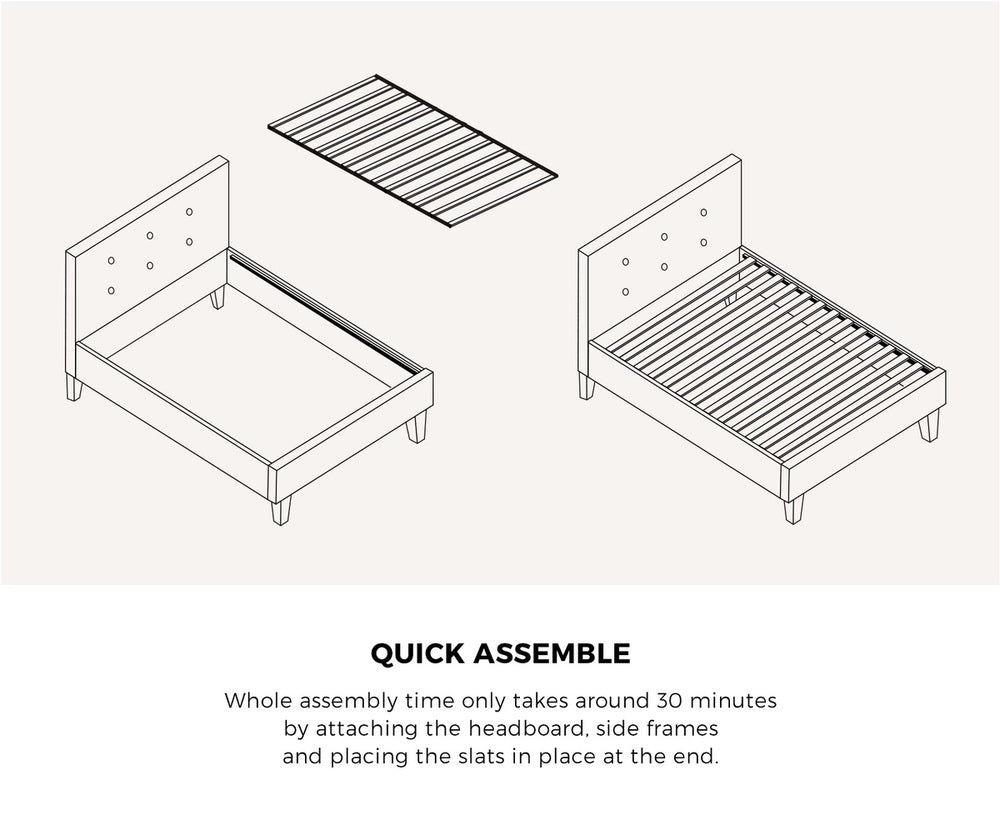 Grey/White Fabric Wooden Bed Frame with Durable Construction