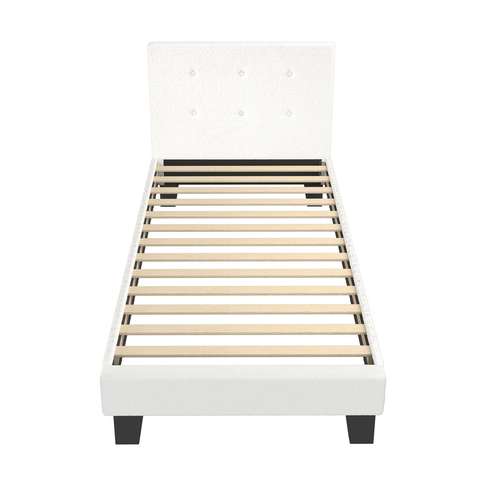 Grey/White Fabric Wooden Bed Frame with Durable Construction