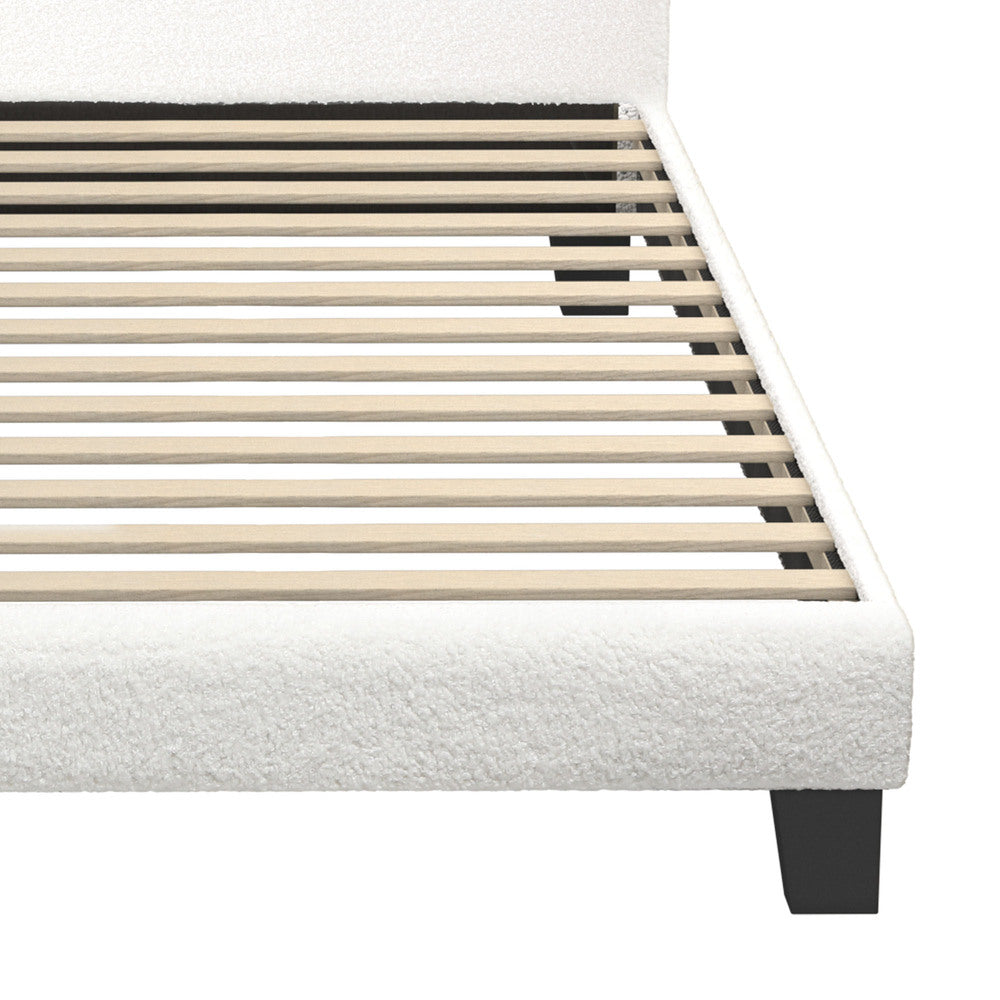 Grey/White Fabric Wooden Bed Frame with Durable Construction