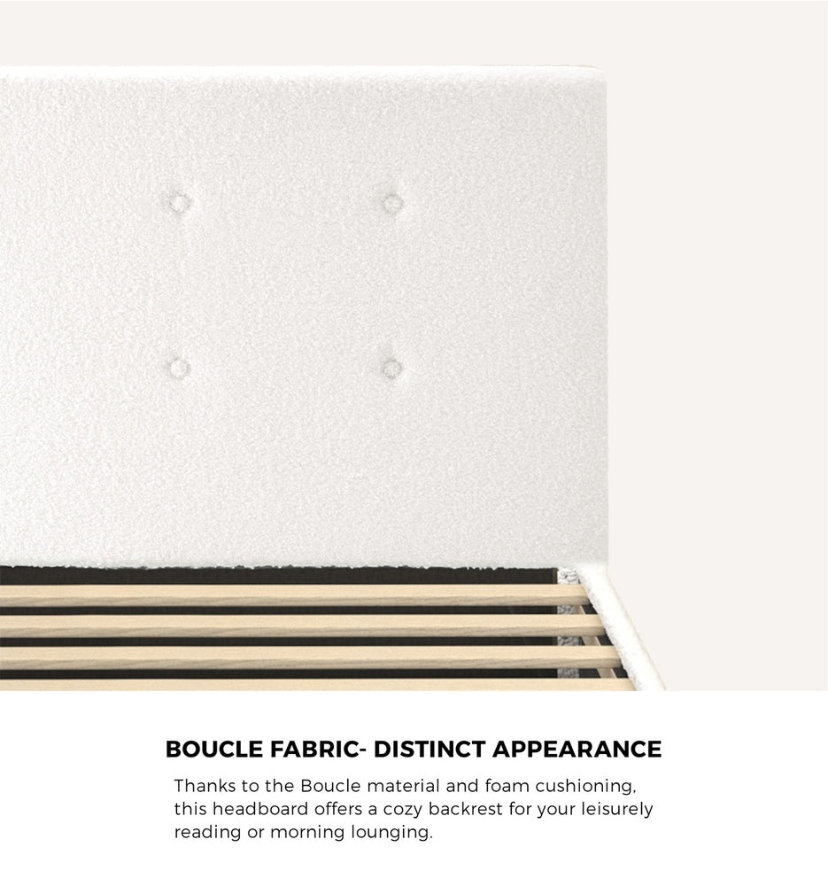 Grey/White Fabric Wooden Bed Frame with Durable Construction