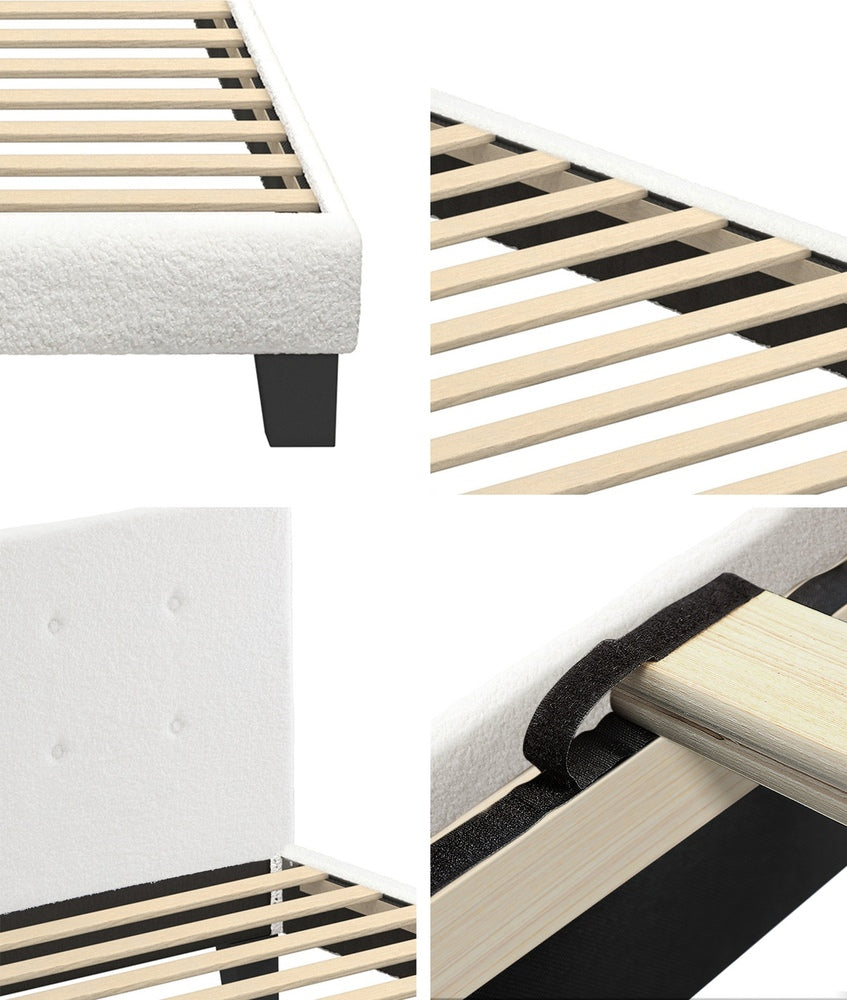 Grey/White Fabric Wooden Bed Frame with Durable Construction