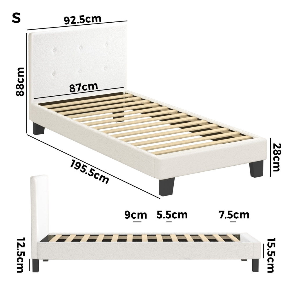 Grey/White Fabric Wooden Bed Frame with Durable Construction