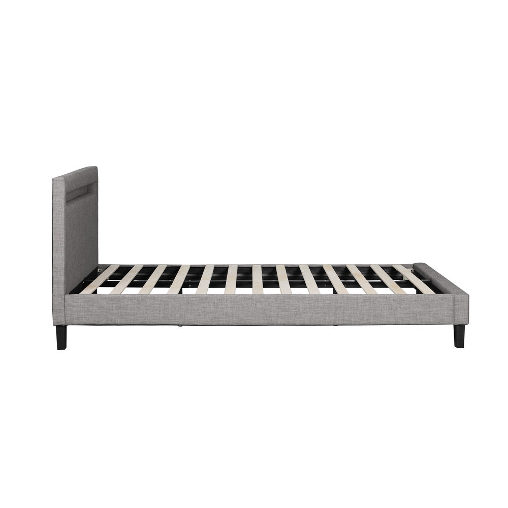 Grey Fabric Wooden Bed Frame with RGB LED Lighting and Modern Features Double