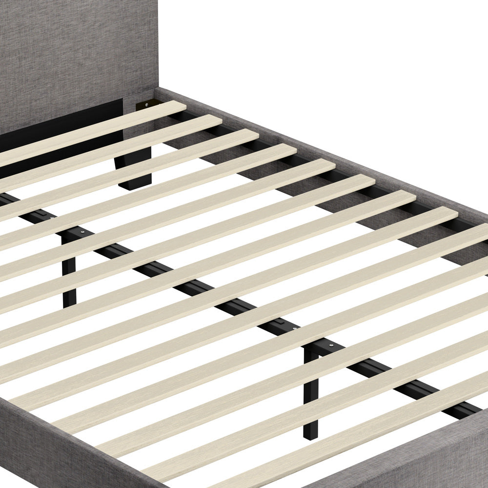 Grey Fabric Wooden Bed Frame with RGB LED Lighting and Modern Features Queen