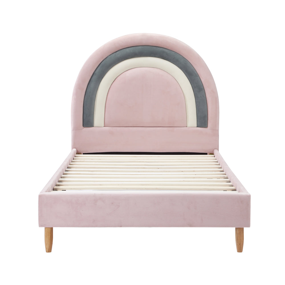 Pink Velvet Kids Bed Frame with Fun Design and Durable Construction Single