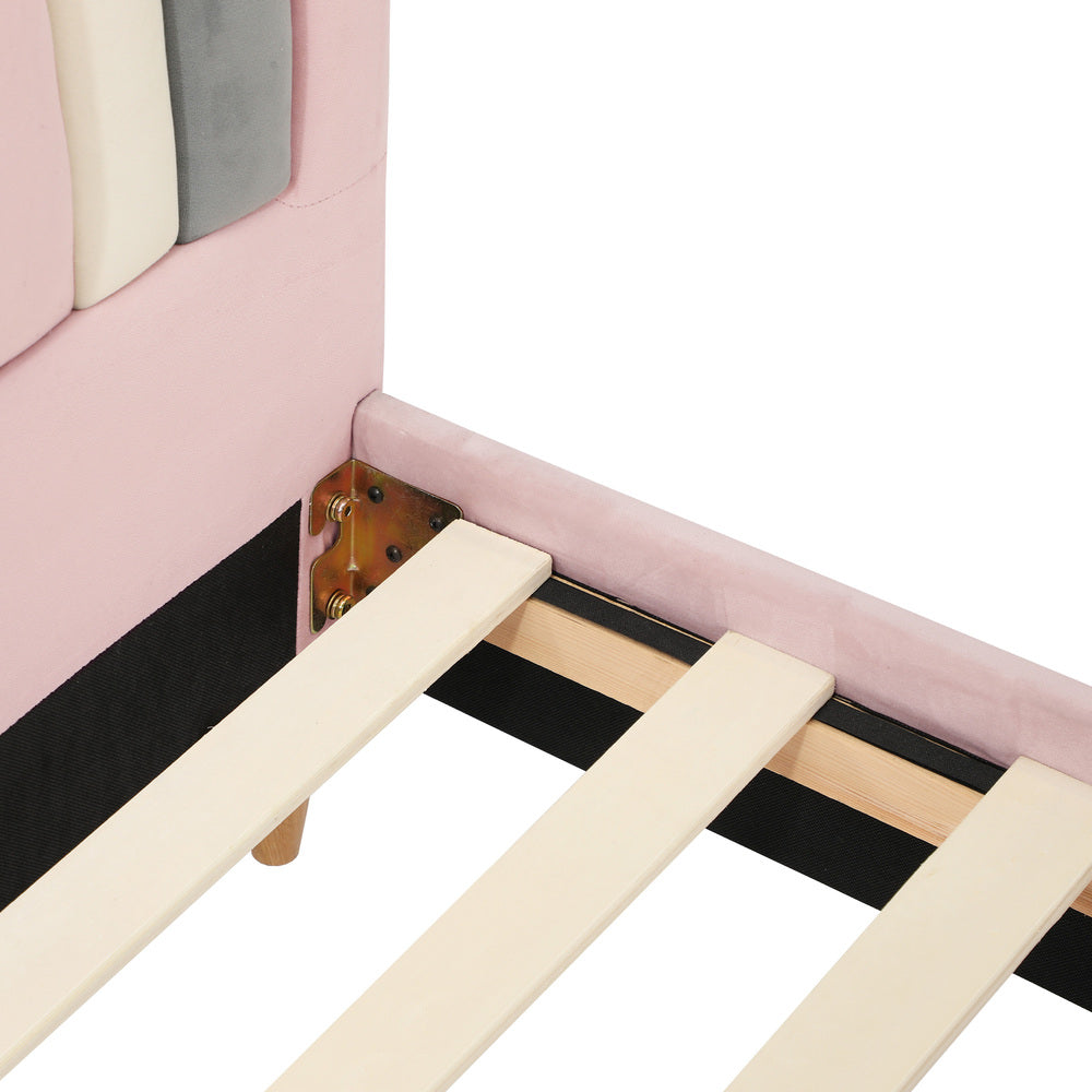 Pink Velvet Kids Bed Frame with Fun Design and Durable Construction Single