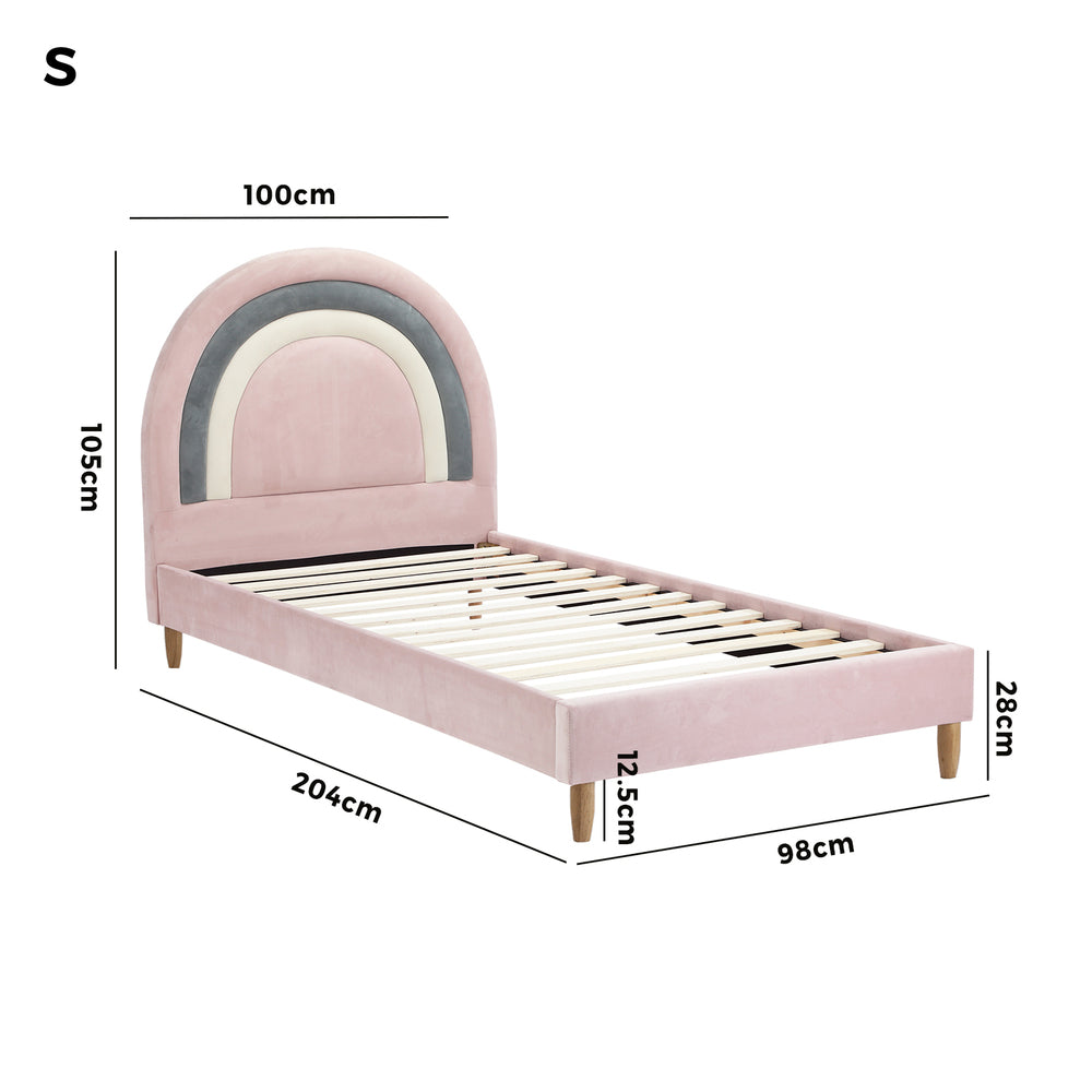 Pink Velvet Kids Bed Frame with Fun Design and Durable Construction Single