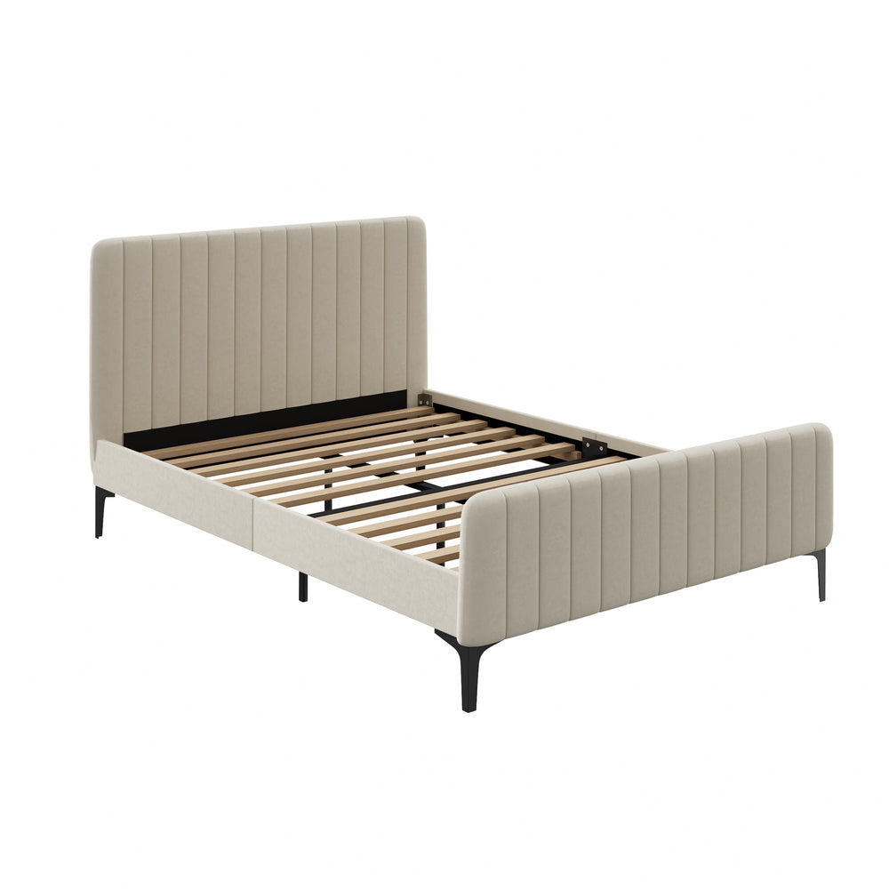 Beige/Grey Velvet Fabric Bed Frame Elegant Design and Sturdy Construction