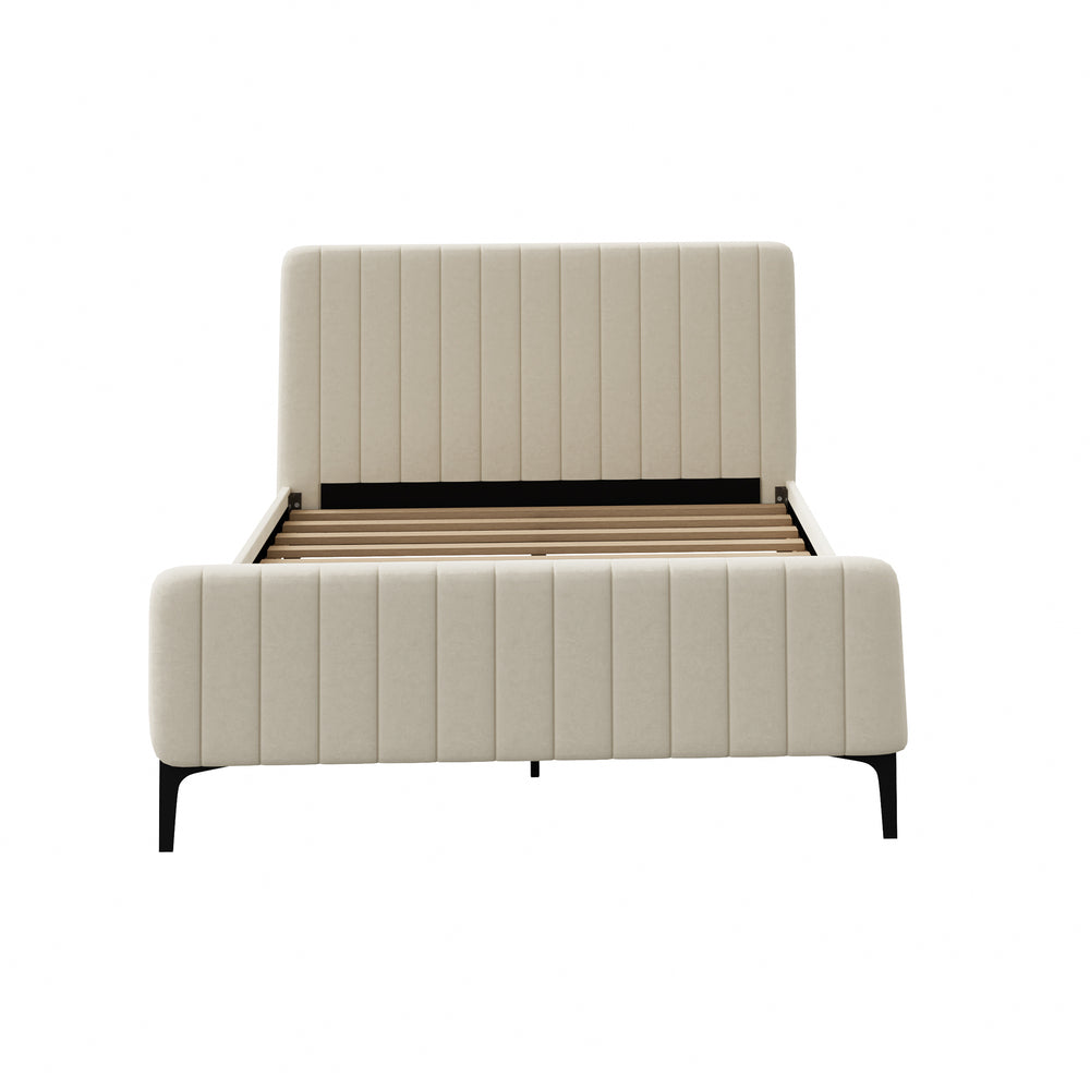 Beige/Grey Velvet Fabric Bed Frame Elegant Design and Sturdy Construction
