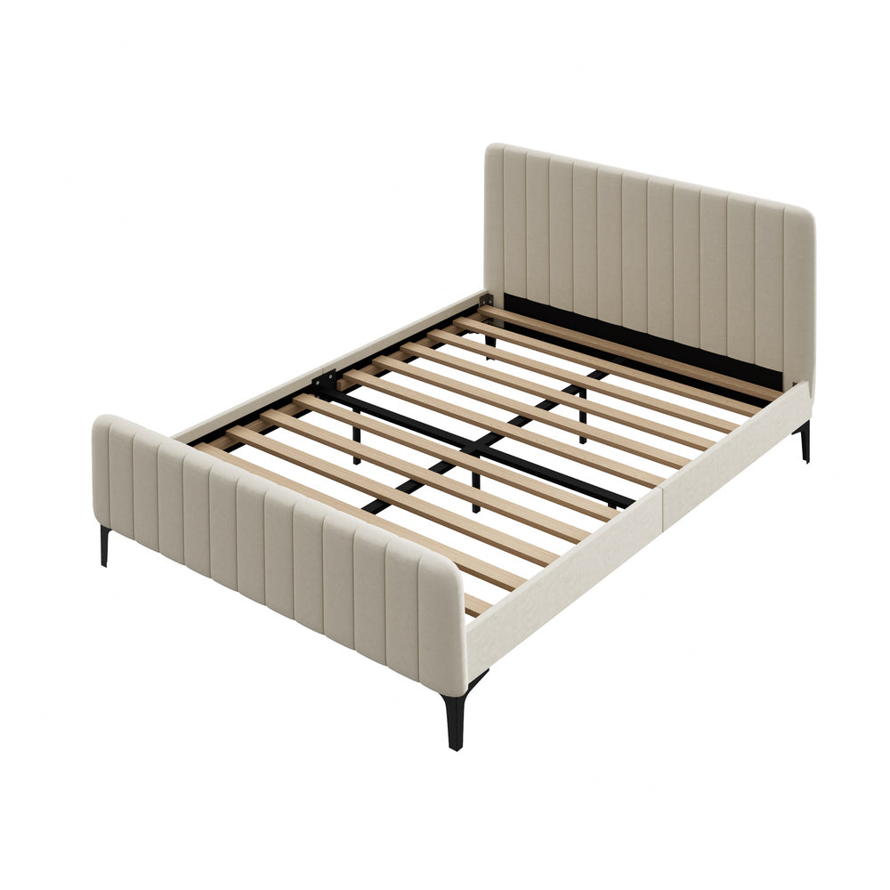 Beige/Grey Velvet Fabric Bed Frame Elegant Design and Sturdy Construction