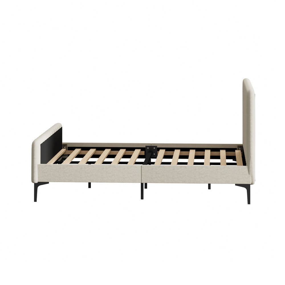 Beige/Grey Velvet Fabric Bed Frame Elegant Design and Sturdy Construction