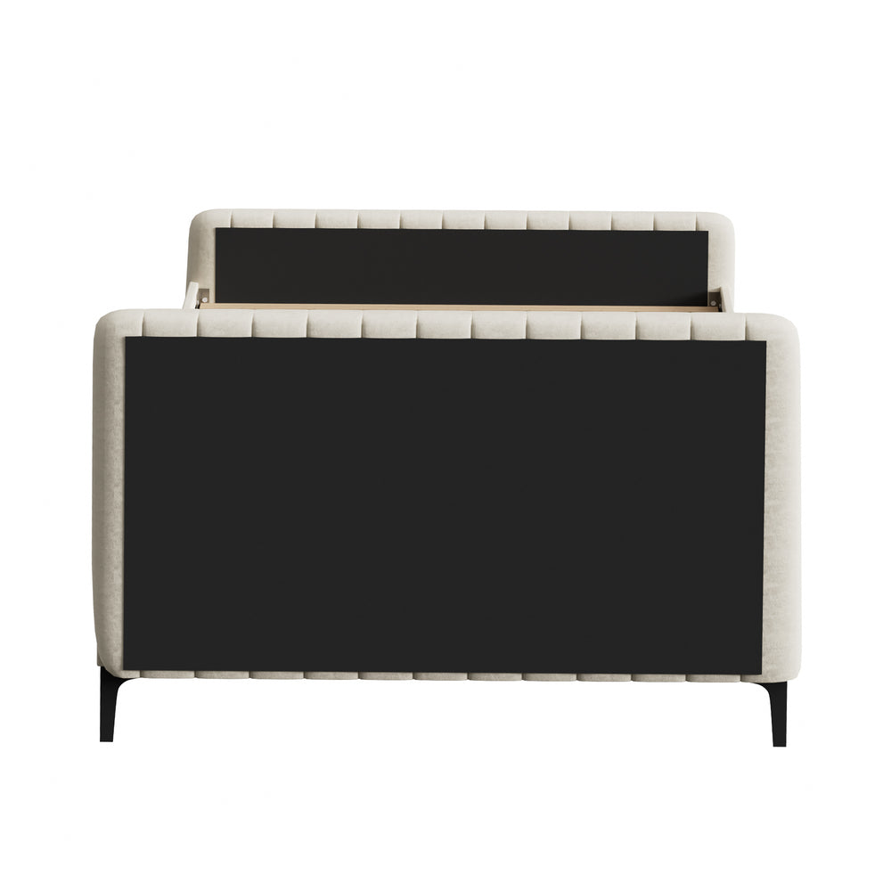 Beige/Grey Velvet Fabric Bed Frame Elegant Design and Sturdy Construction