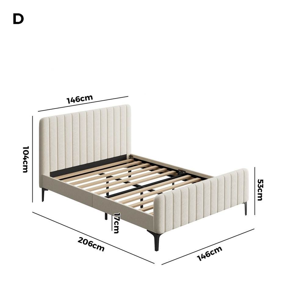 Beige/Grey Velvet Fabric Bed Frame Elegant Design and Sturdy Construction