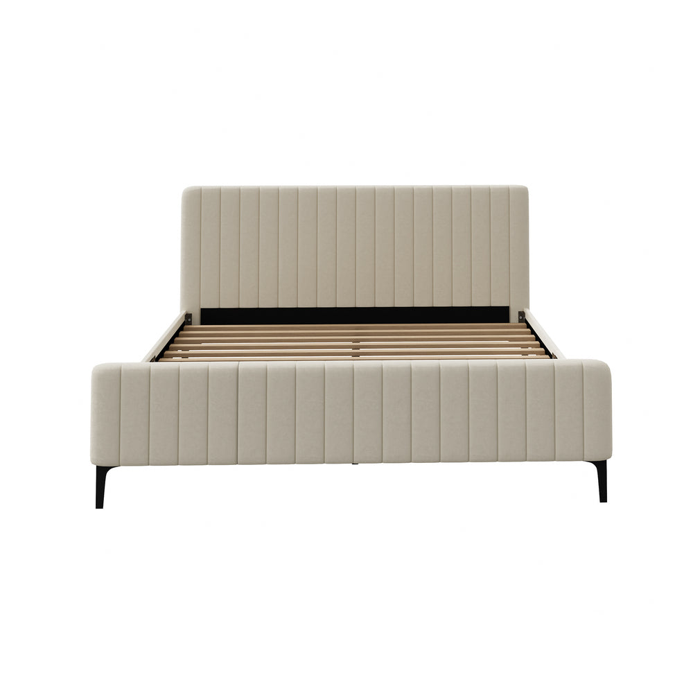 Beige/Grey Velvet Fabric Bed Frame Elegant Design and Sturdy Construction