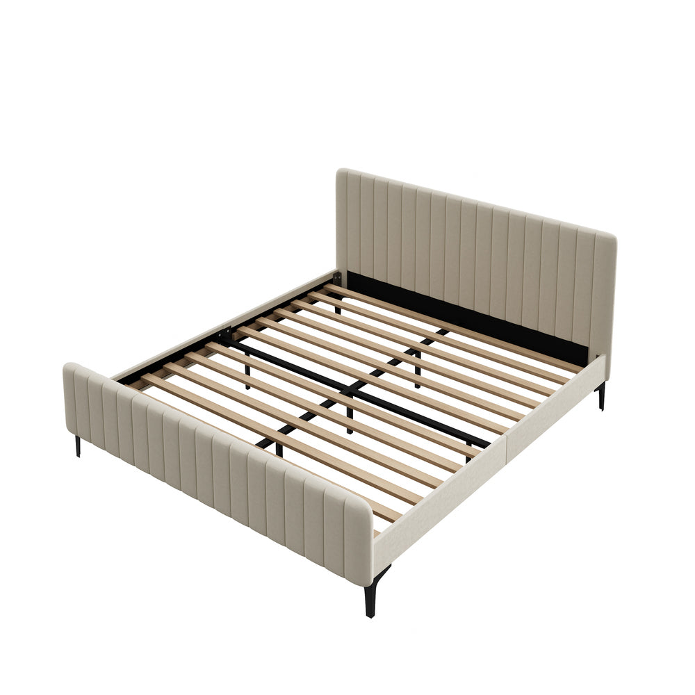 Beige/Grey Velvet Fabric Bed Frame Elegant Design and Sturdy Construction