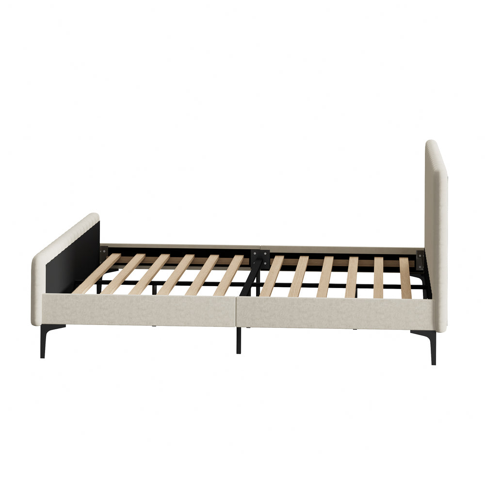 Beige/Grey Velvet Fabric Bed Frame Elegant Design and Sturdy Construction