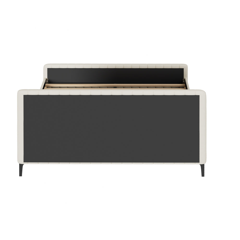 Beige/Grey Velvet Fabric Bed Frame Elegant Design and Sturdy Construction
