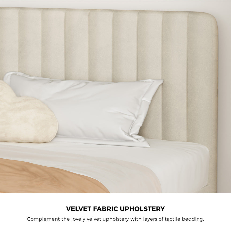 Beige/Grey Velvet Fabric Bed Frame Elegant Design and Sturdy Construction