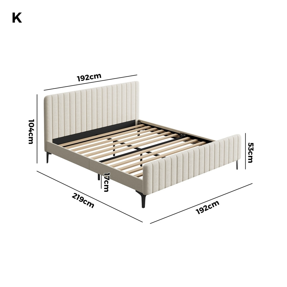 Beige/Grey Velvet Fabric Bed Frame Elegant Design and Sturdy Construction