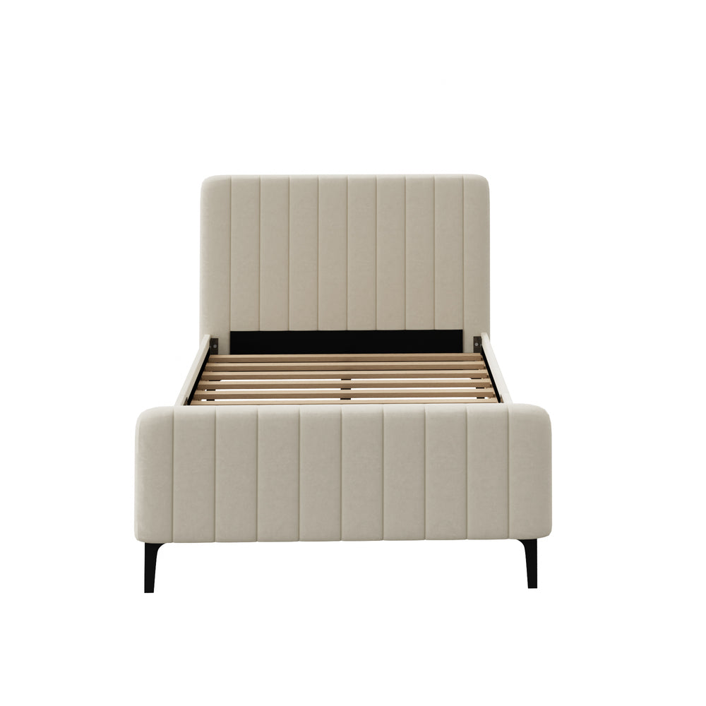 Beige/Grey Velvet Fabric Bed Frame Elegant Design and Sturdy Construction