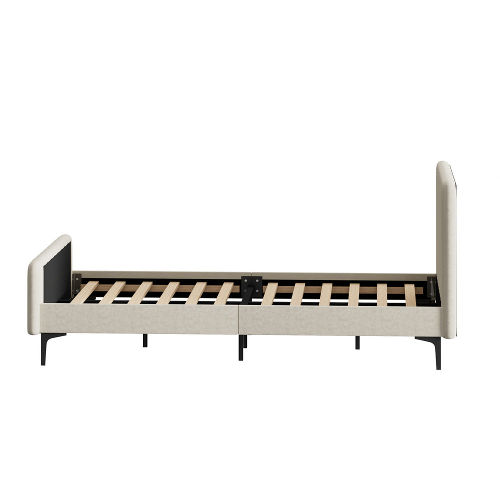 Beige/Grey Velvet Fabric Bed Frame Elegant Design and Sturdy Construction