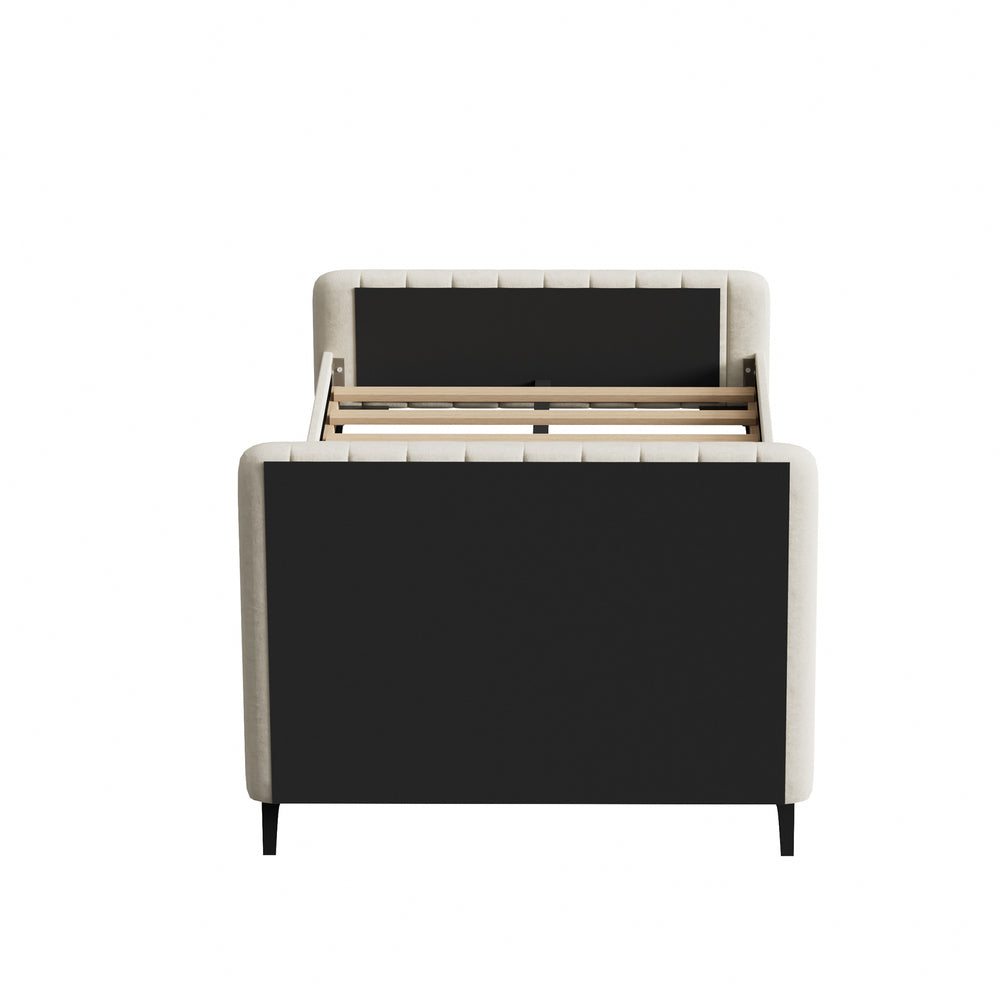 Beige/Grey Velvet Fabric Bed Frame Elegant Design and Sturdy Construction