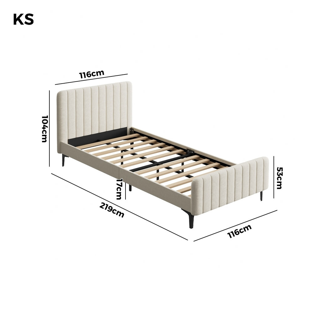 Beige/Grey Velvet Fabric Bed Frame Elegant Design and Sturdy Construction