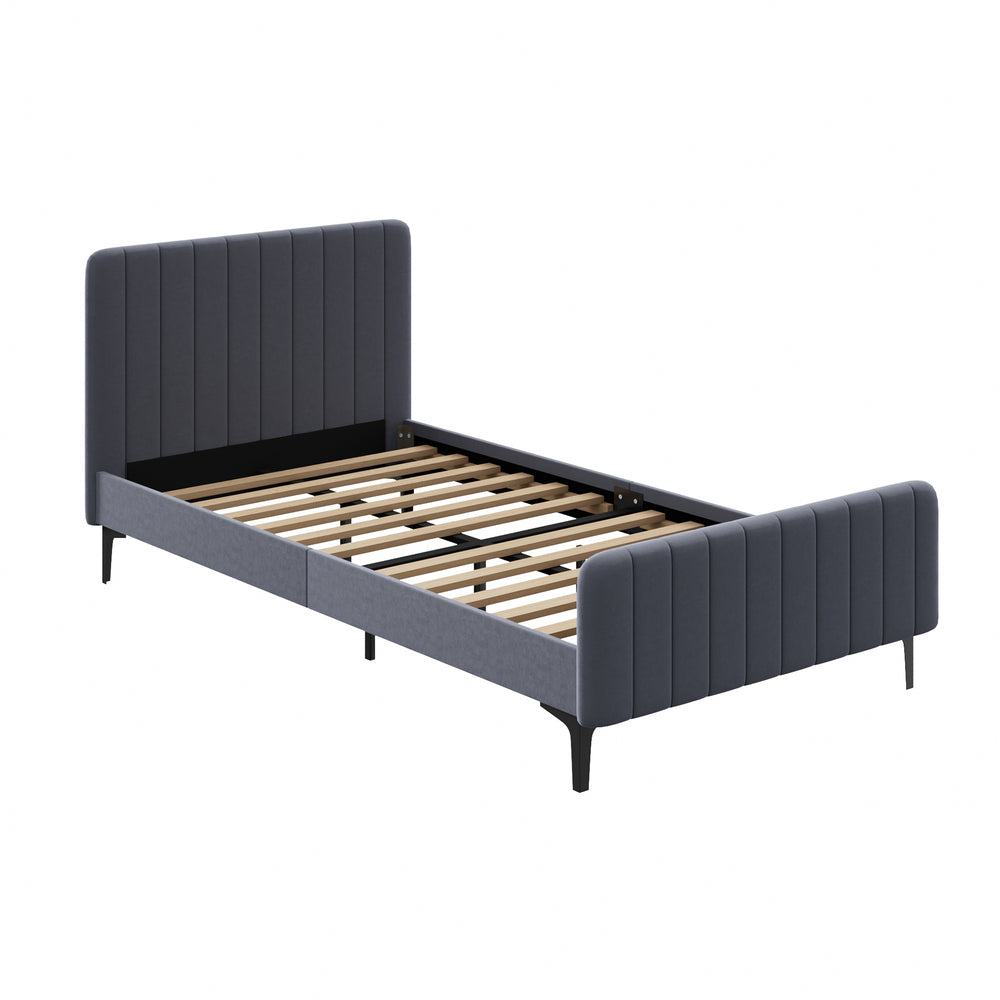 Beige/Grey Velvet Fabric Bed Frame Elegant Design and Sturdy Construction