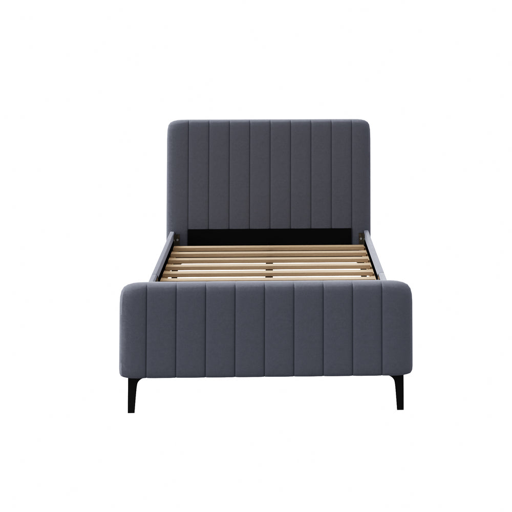 Beige/Grey Velvet Fabric Bed Frame Elegant Design and Sturdy Construction