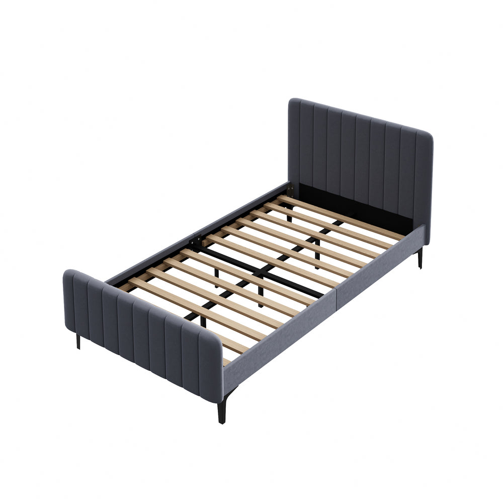 Beige/Grey Velvet Fabric Bed Frame Elegant Design and Sturdy Construction