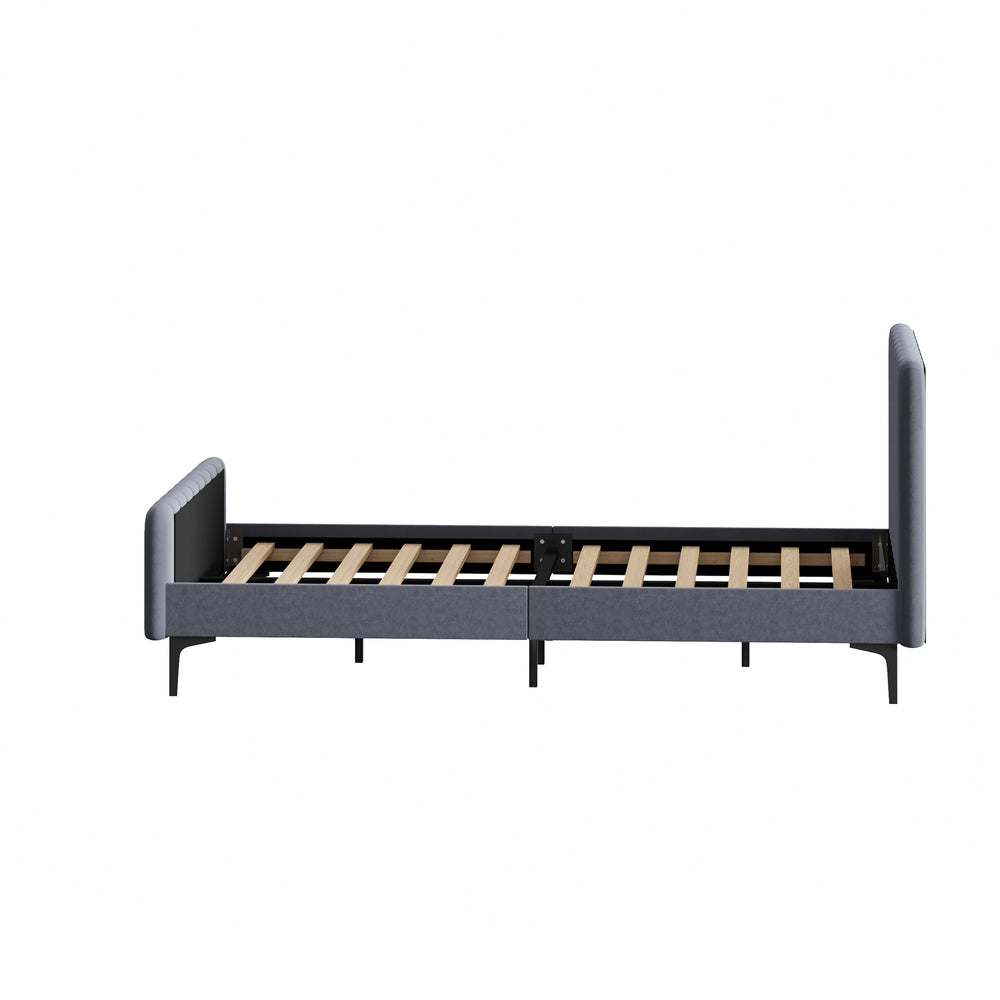 Beige/Grey Velvet Fabric Bed Frame Elegant Design and Sturdy Construction