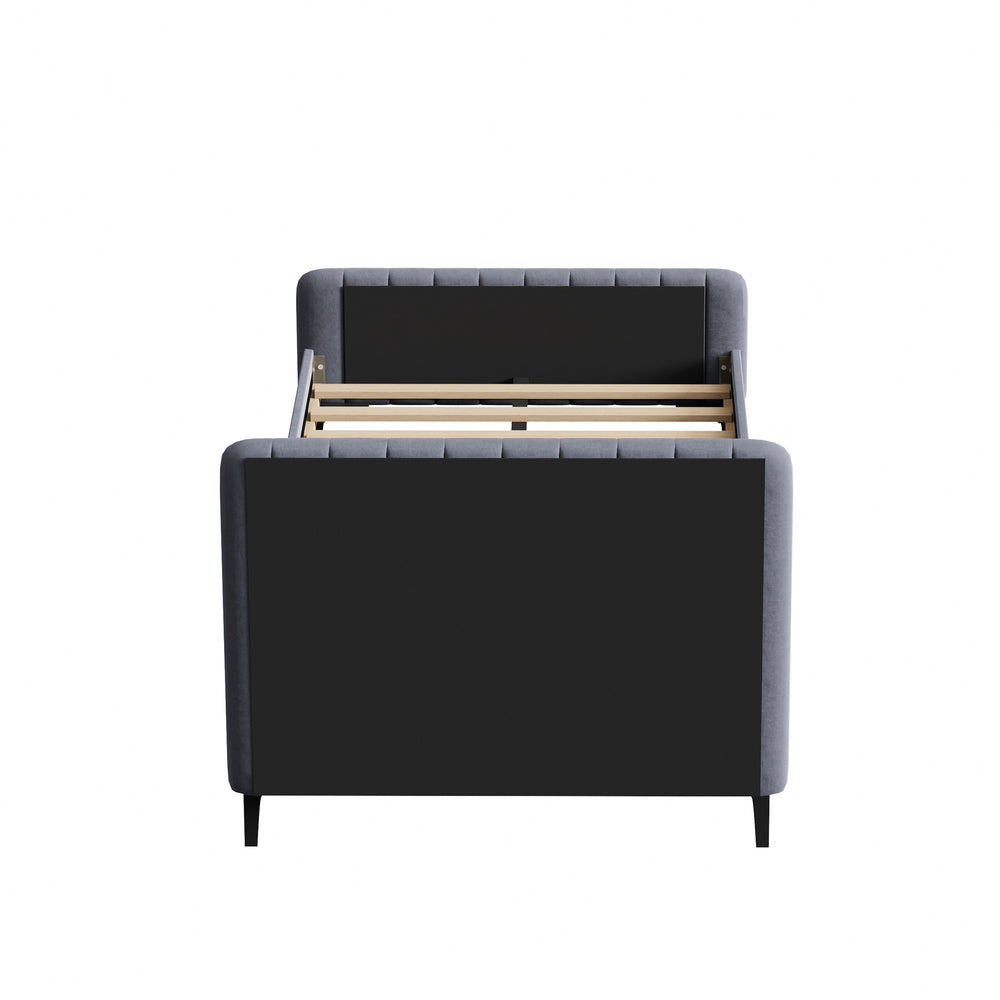 Beige/Grey Velvet Fabric Bed Frame Elegant Design and Sturdy Construction