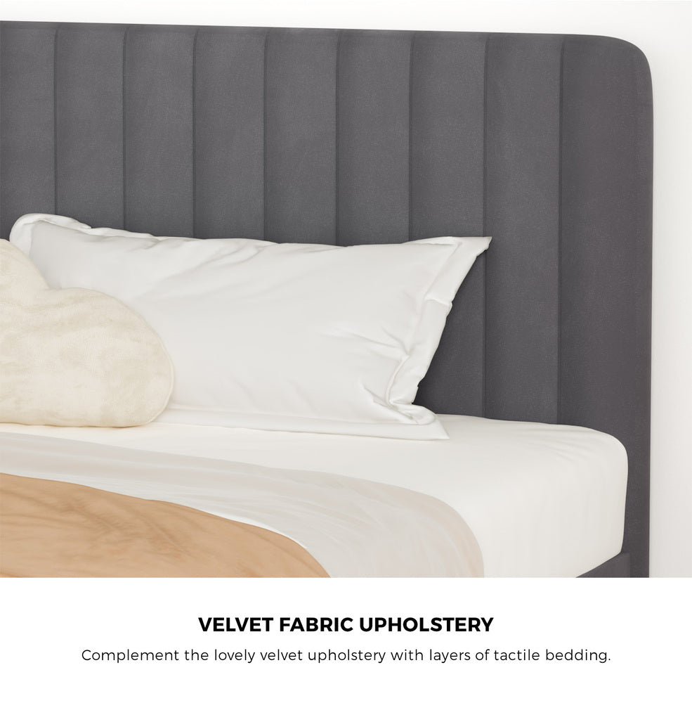 Beige/Grey Velvet Fabric Bed Frame Elegant Design and Sturdy Construction