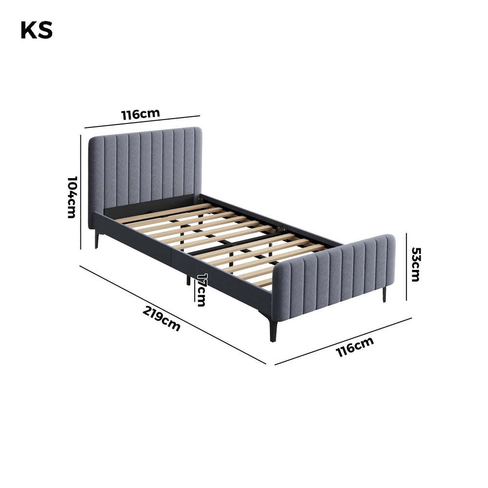 Beige/Grey Velvet Fabric Bed Frame Elegant Design and Sturdy Construction