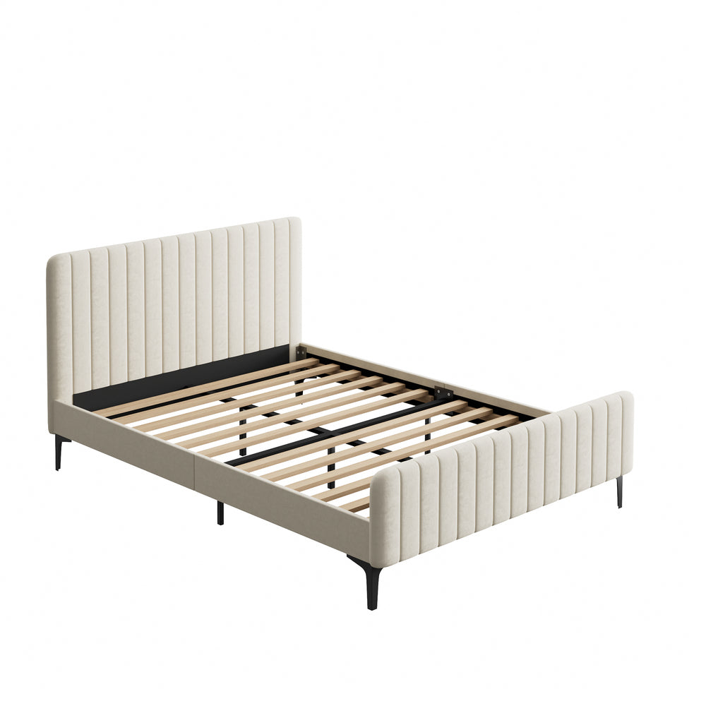 Beige/Grey Velvet Fabric Bed Frame Elegant Design and Sturdy Construction