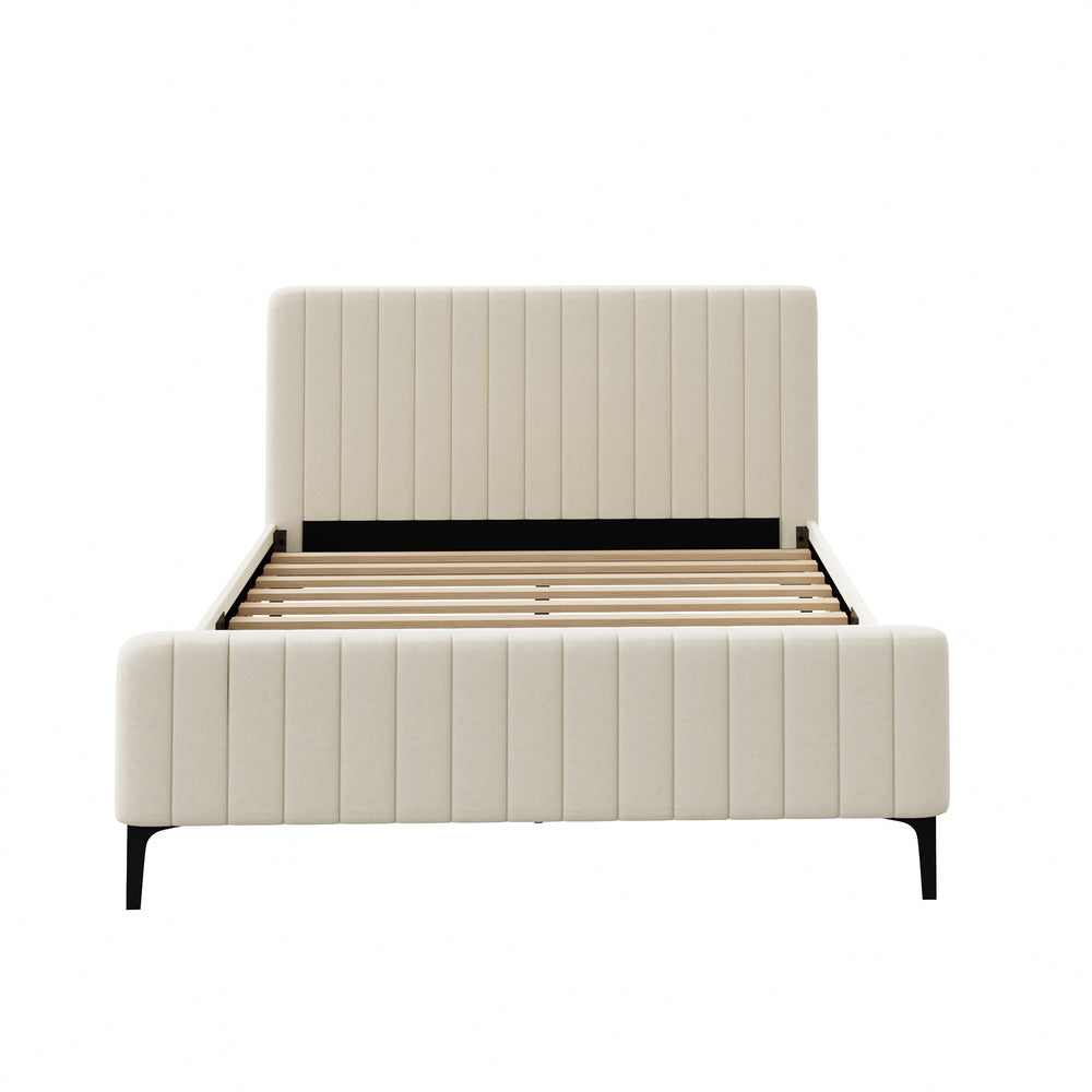 Beige/Grey Velvet Fabric Bed Frame Elegant Design and Sturdy Construction