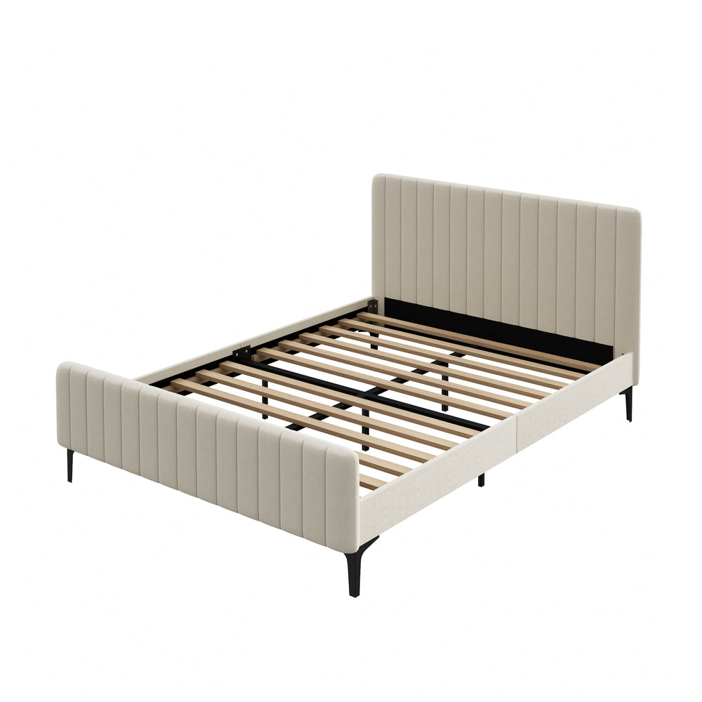 Beige/Grey Velvet Fabric Bed Frame Elegant Design and Sturdy Construction