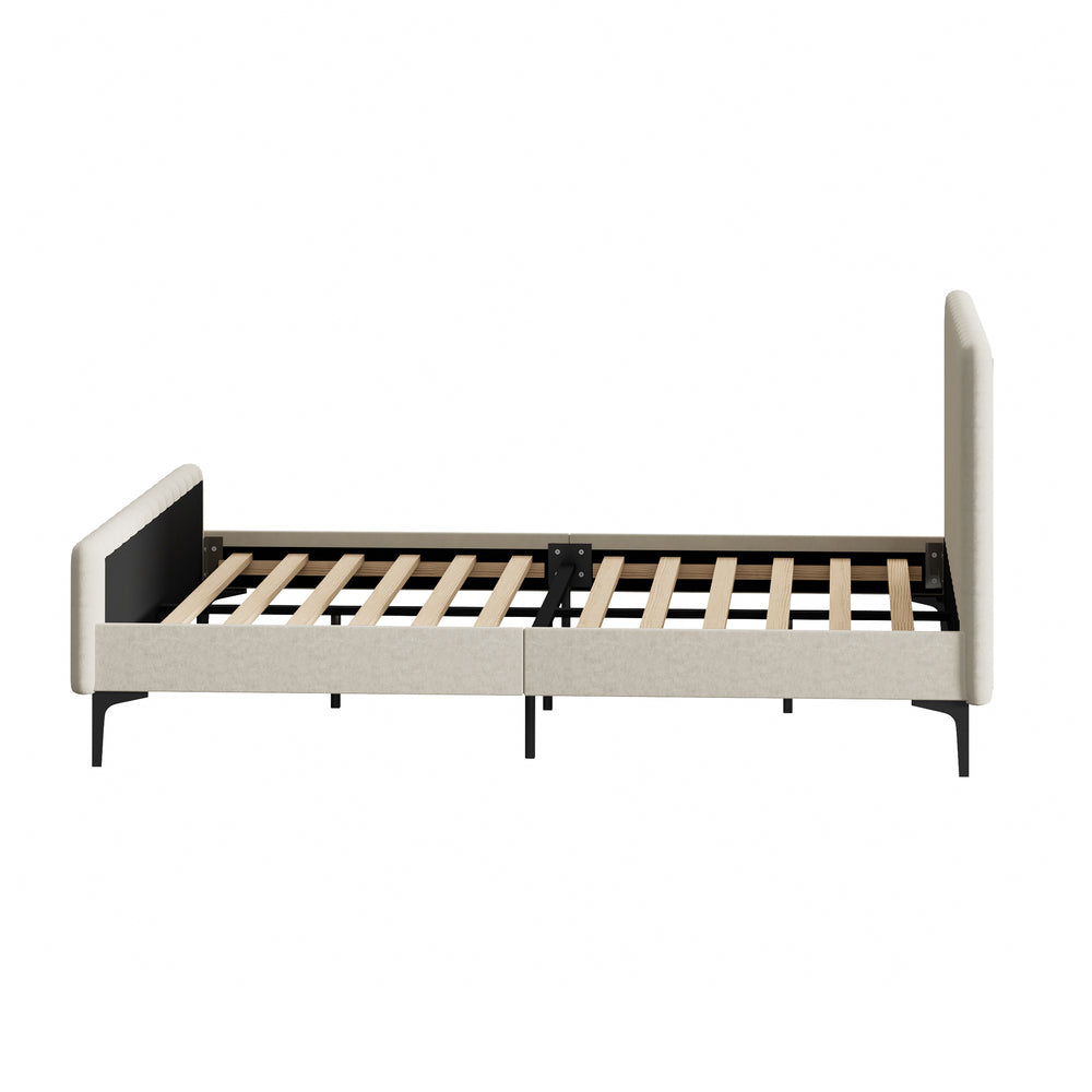 Beige/Grey Velvet Fabric Bed Frame Elegant Design and Sturdy Construction