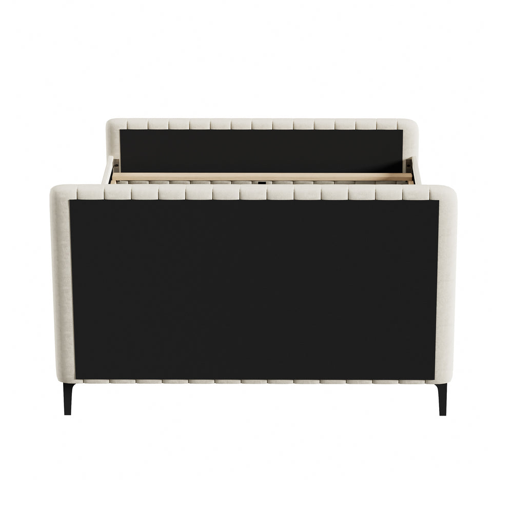 Beige/Grey Velvet Fabric Bed Frame Elegant Design and Sturdy Construction