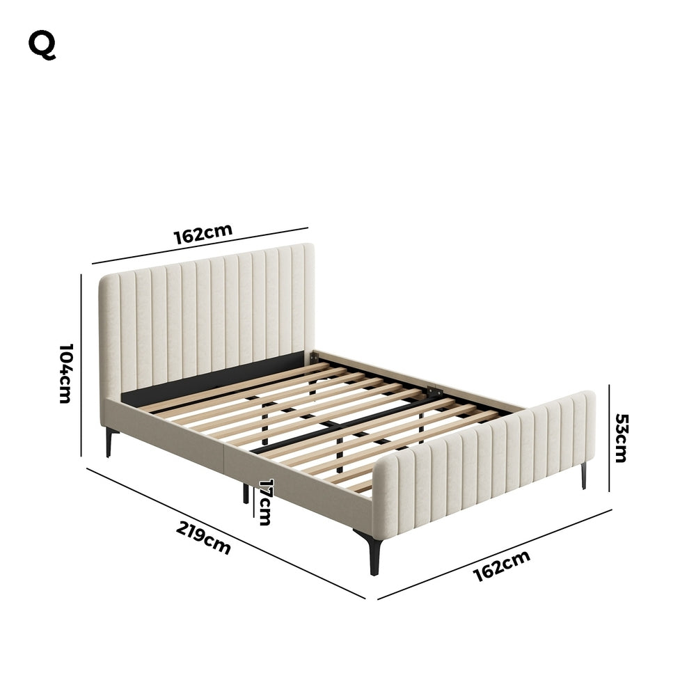 Beige/Grey Velvet Fabric Bed Frame Elegant Design and Sturdy Construction