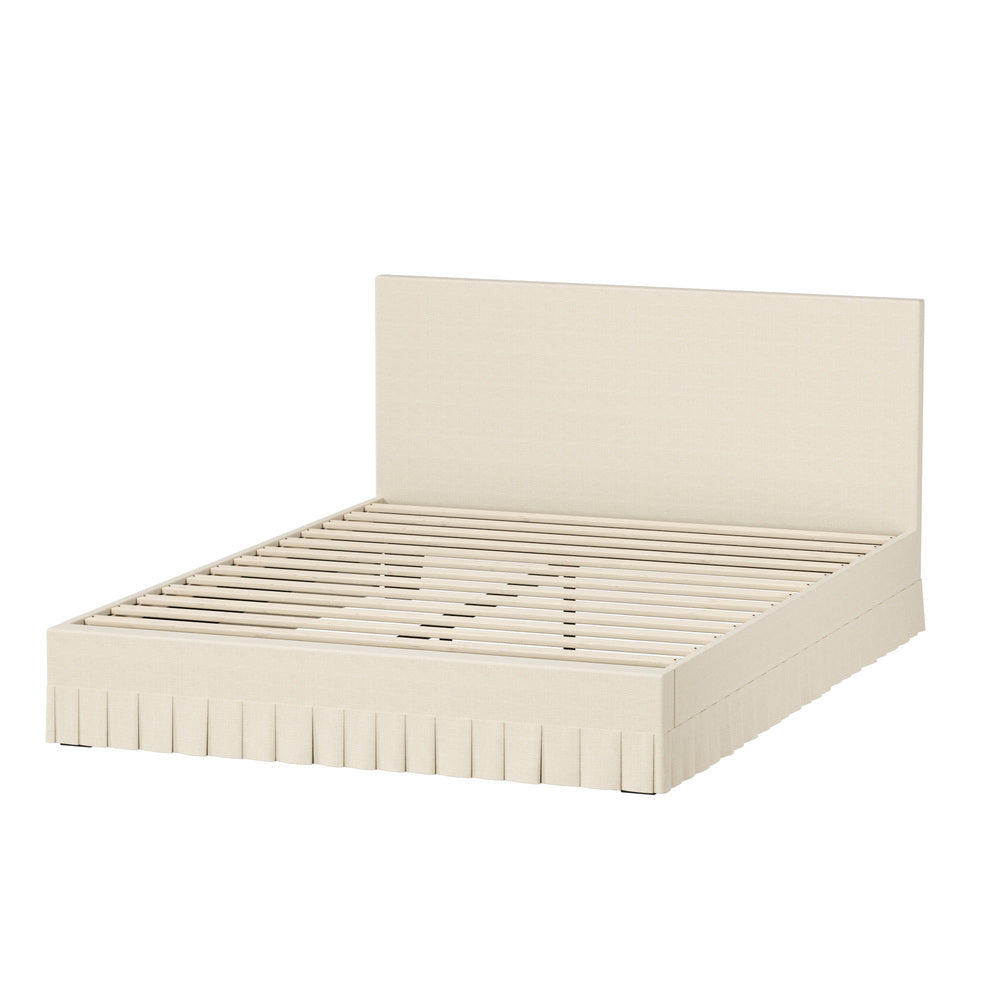 Queen Bed Frame Upholstered Headboard Beige | Simpledeals