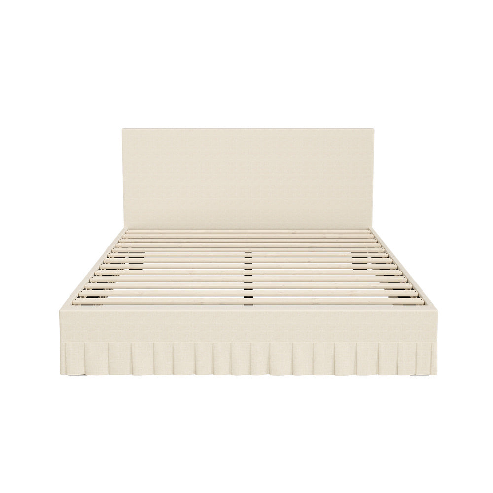 Queen Bed Frame Upholstered Headboard Beige | Simpledeals