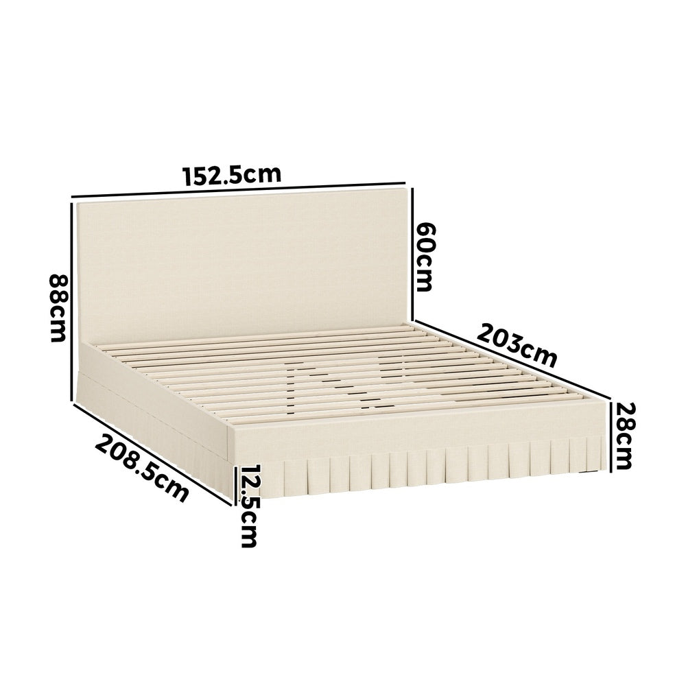 Queen Bed Frame Upholstered Headboard Beige | Simpledeals