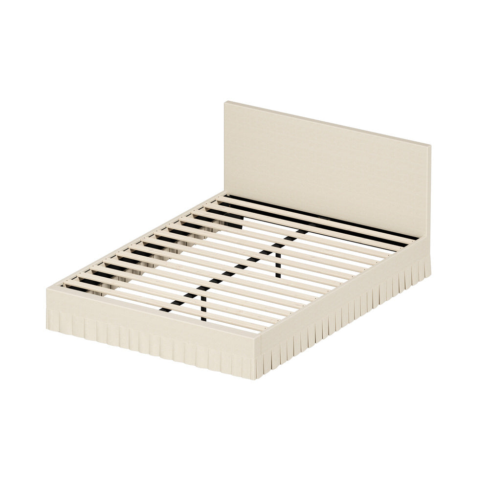 Queen Bed Frame Upholstered Headboard Beige | Simpledeals
