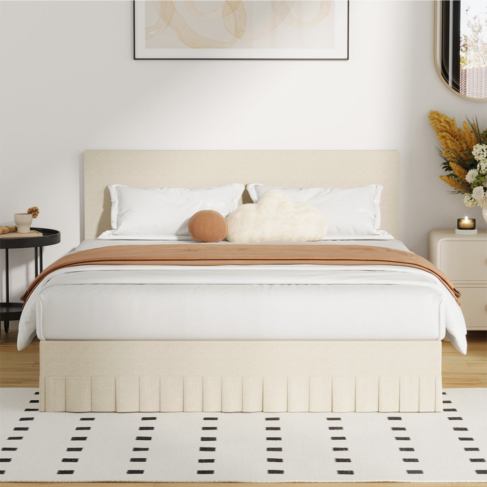 Queen Bed Frame Upholstered Headboard Beige | Simpledeals