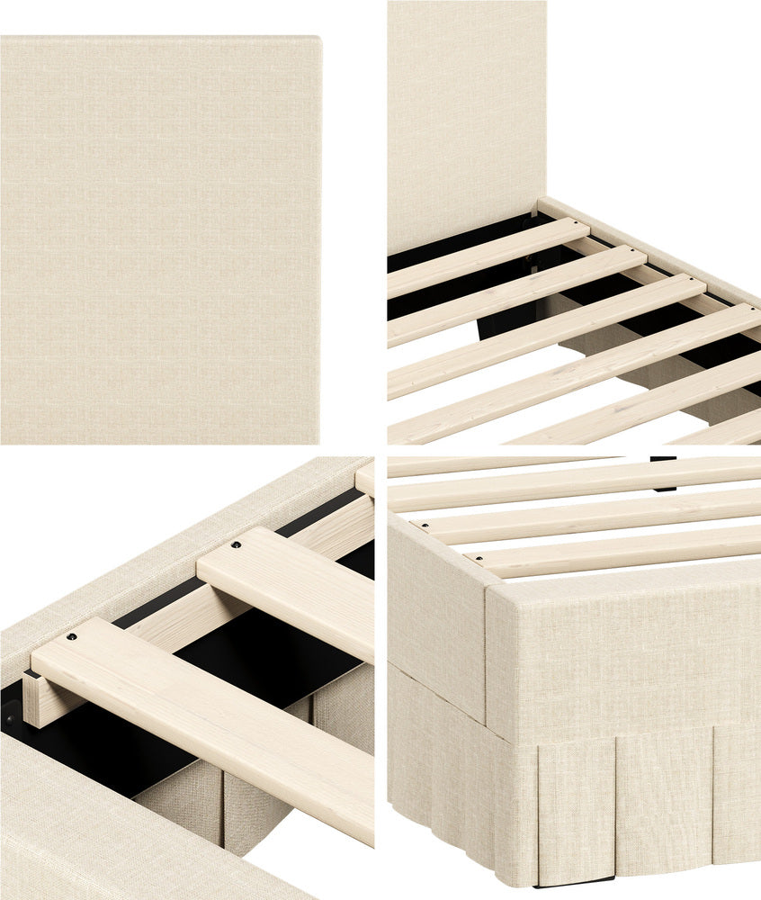 Queen Bed Frame Upholstered Headboard Beige | Simpledeals