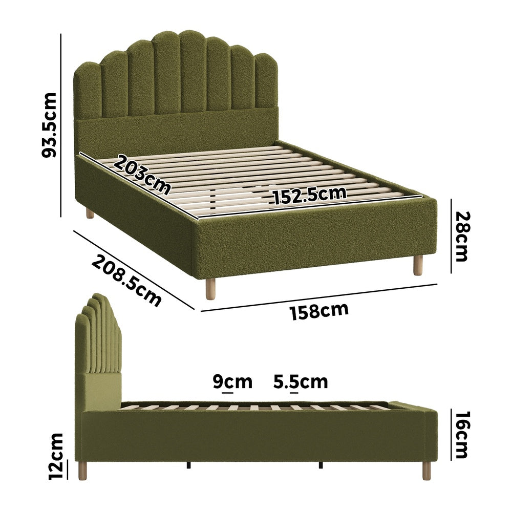 Queen Bed Frame Boucle Headboard Green Slats | Simpledeals